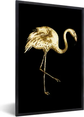 Produktbild von MuchoWow® MuchoWow® Gerahmtes Poster Gold - Flamingo - Schwarz 40x60 cm - Poster mit zchwarzem Bilderrahmen - Papierdruck - Wandbilder