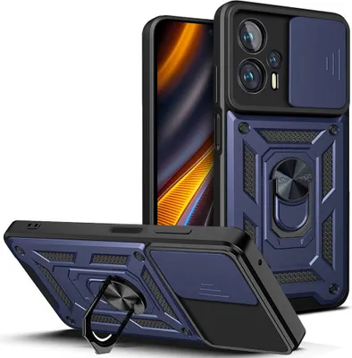 Produktbild von Xiaomi Poco X4 GT Hülle mit Ring Ständer Halter Dia Kameraschutz TPU PC Schutzhülle für Xiaomi Poco X4 GT Blau