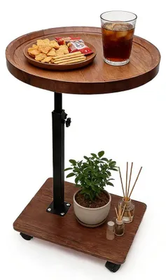 Image de Omgoods - Table d'appoint réglable en forme de C, avec roulettes, idéale pour les petits espaces