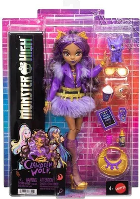 Image de Poupée Monster High Clawdeen, Jupe Acrylique, Blouson Violet, Accessoires Inclus, JHK30