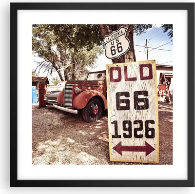 Produktbild von Gerahmtes Poster - Schwarzer Rahmen - Straße alt 66 USA - 40x40 cm - Wand Bild - Wanddeko - Wandbilder - Kunstposter - Wandposter - Bilderrahmen - Bilder - Kunstdruck - Wandbild - P2BAC40x40-3562