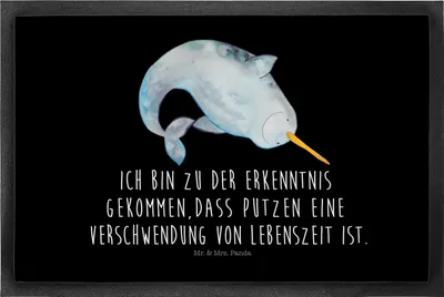 Produktbild von Mr. & Mrs. Panda Fußabtreter Narwal 50 x 75 cm - Schwarz - Geschenk, Schmutzmatte, Bodenvorleger, Putzen, Wal, Türmatte, Schmutzfangmatte, Hausfrau, Gummimatte, Aufräumen