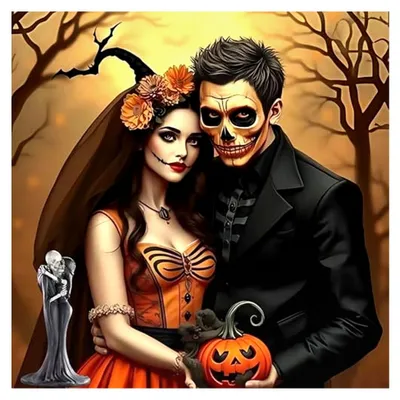 Produktbild von Gothic-Skelett-Paar-Figur im schwarzen Hochzeitskleid, Halloween-Dekoration, Sammlerstück, Totenkopf-Geschenke für Hochzeit, Jahrestag, Verlobung, Valentinstag, Brautdusche, Schreibtisch