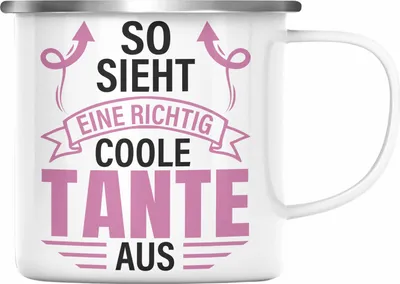 Produktbild von Trendation - Tante Geschenk Emaille Tasse Lustig So Sieht Eine Richtig Coole Tante Aus Geschenkidee Spruch (Silber)