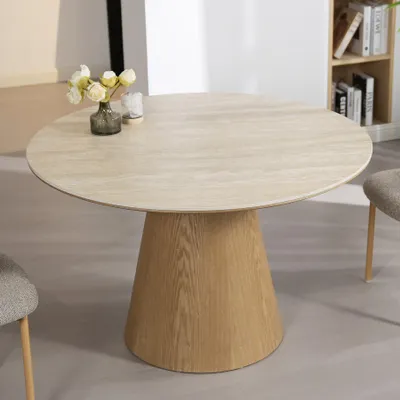 Produktbild von riess-ambiente Runder Esstisch UNIQUE 120cm natur hellbraun Eiche Keramik Säulenfuß für 4 Personen