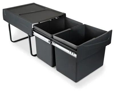 Image de Poubelles de cuisine Emuca, 2 x 15 L, fixation au sol et ouverture manuelle, plastique, noir