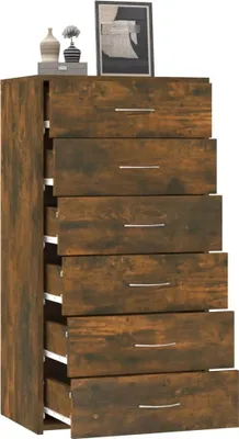 Immagine prodotto di vidaXL Credenza 6 cassetti rovere fumé 50x34x96 cm materiale a base di legno