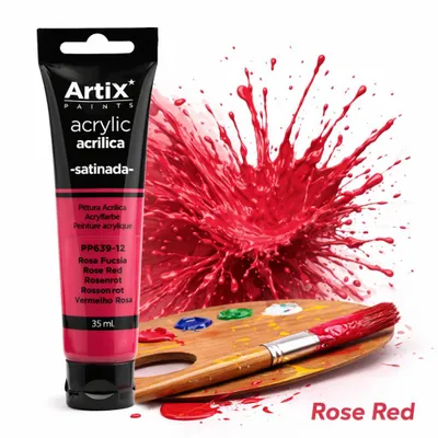 Obrázek produktu pro Akrylová barva Artix 35 ml růžově červená – vysoká pigmentace, rychlé schnutí, prémiová kvalita, plátno, dřevo, DIY