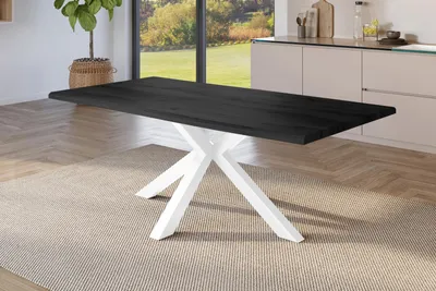 Produktbild von Esstisch Baumkante Holz-Optik Nussbaum 220 x 100 Spider-Gestell weiß JULIUS