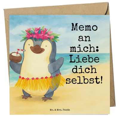 Produktbild von Mr. & Mrs. Panda Glückwunschkarte Pinguin Kokosnuss Design - Weiß - Geschenk, Hawaii, doppelkarte, Urlaub, Grußkarte, Ferien, anlasskarte, faltkarte, Klappkarte