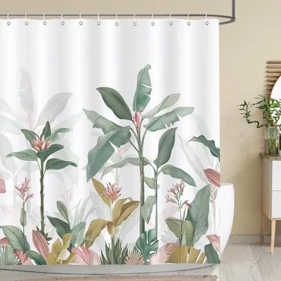 Obrázek produktu pro Sprchový závěs Unyqoos odolný proti plísním s motivem tropických® listů a rostlin, 180 x 180 cm, včetně háčků