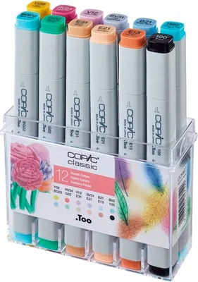 Image de COPIC Classic double face Fine & Chisel 12 marqueurs à alcool, tons pastel