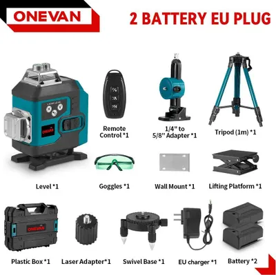 Produktbild von Linienlaser - 16 Linien 360° - Selbstnivellierend - Vertikal & Horizontal - Grüner Laser - Set mit 2 Akkus - Braun