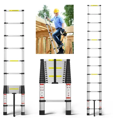 Produktbild von Teleskopleiter Aluminium 5 m - Klappbare Anlegeleiter - Vielseitige Arbeitsleiter - Rutschfest - Leichtgewicht - Tragkraft 150 kg
