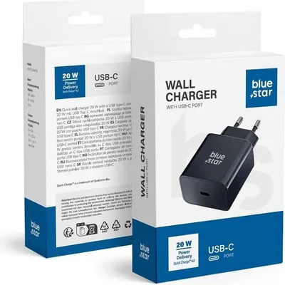Zdjęcie produktu dla NETZ - Ładowarka Blue Star ze złączem USB typu C - 3A 20W z funkcją ładowania PD i Quick Charge 4.0