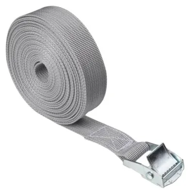 Immagine prodotto di Cinghia di fissaggio, cinghia di tensionamento, 2,5 cm x 350 cm, grigia, realizzata in lega di zinco e polipropilene