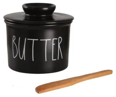Keramische Butterdose mit Wasserrand, schwarz, 9,9 x 7,9 cm