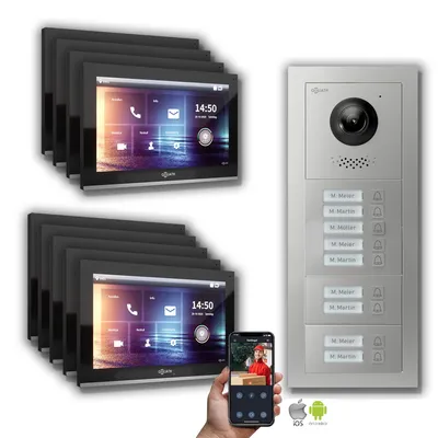 Produktbild von Goliath IP Video Türsprechanlage: 10-Zoll 9 Familienhaus, Smartphone App, Silber : 10 Zoll Schwarz : Aufputz Dose Monitor Farbe: 10 Zoll Schwarz Montage: Aufputz Dose