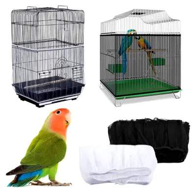 Produktbild von 2 Stück Vogelkäfig Netzabdeckung, Dehnbare Abdeckung für Vogelkäfige (Weiß + Schwarz)