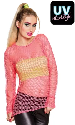 Produktbild von 80er Jahre Netzoberteil Langarm pink - Einheitsgröße