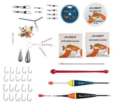 Produktbild von Crivit Angel Posen- & Grundangelbox Posen Haken Wirbeln Angler Set 65-teilig