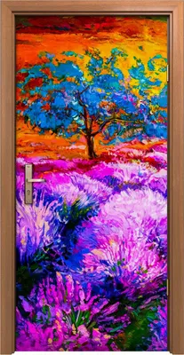 Produktbild von Türposter 90x200 cm Türaufkleber Türtapete Türfolie Klebefolie Blumen Lavendelfelder Sonnenuntergang