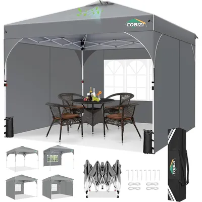 Produktbild von Faltpavillon 3x3m Grau Wasserdicht Stabil UV-Schutz 50+ Höhenverstellbar mit 3 Seitenwänden