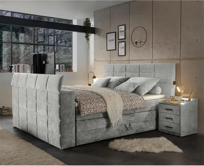 Produktbild von Boxspringbett 180x200 cm, mit TV-Halterung, mit Bettkasten, Hotelbett in schlamm DURAZNO-09