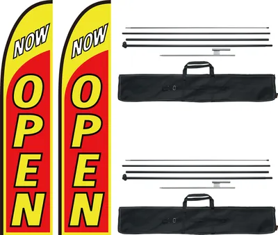 Produktbild von VEVOR Offene Flaggen mit Mastsatz, Werbeflaggen für Unternehmen im Außenbereich, Werbe-Federflaggensatz, inkl. 2 Bannerflaggen, 2 Masten, 2 Bodenpfählen, Open Sign Swooper-Flaggen f5 m