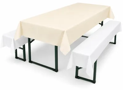 Produktbild von Sensalux abwaschbare Tischdecke, 1m x 2,5m, Creme, inkl. 2 weiße Bankauflagen