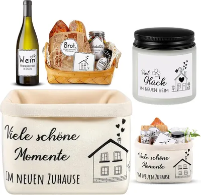 Productafbeelding van Cadeaus Voor Een Housewarming in Een Appartement Of Huis Broodmandje Geurkaars in Een Glas Brood Zout Wijn Stickers Kaart