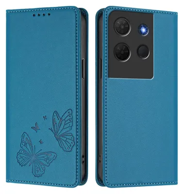Produktbild von Lederhülle für TCL 503, Schmetterling Prägung Leder Brieftasche Schutzhülle mit Ständer Blau