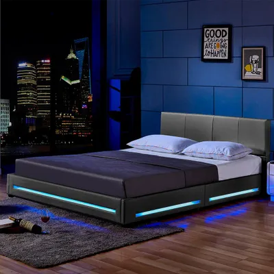 Produktbild von HOME DELUXE - LED Bett Asteroid - Dunkelgrau, 160 x 200 cm - Inkl. Lattenrost I Polsterbett Design Bett inkl. Beleuchtung