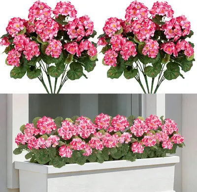 Produktbild von Kunstpflanzen Geranien 4 Stück, UV-beständig, für Innen und Außen, Seidenblumen