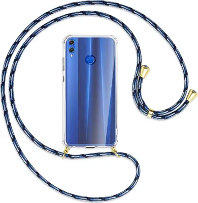Produktbild von Handykette Backcover-Schutzhülle mit Band (Metall goldfarben) für Honor 8X - Blautöne