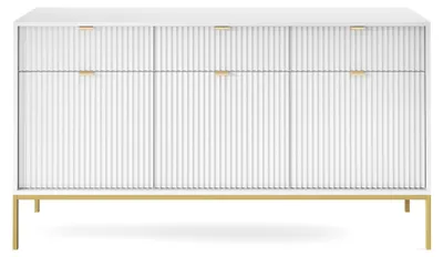Produktbild von Möbae Lumina KSZ154 Kommode Weiß 154 cm – Sideboard modern, 3 Schubladen, 3 Türen, viel Stauraum, goldene Beine