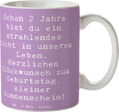 Produktbild von Mr. & Mrs. Panda Teetasse Spruch 2. Geburtstag Licht - Lavendeltraum - Geschenk, Motivtasse, Bedruckte Tasse, Geburtstagskind, Keramikbecher, Familienglück, Pott, haferl