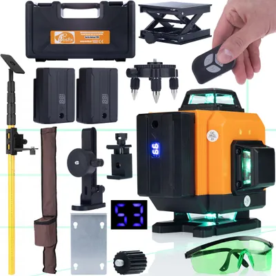 Obrázok produktu pre Rosfix Sada Orange Tiger ROT16L – 16-riadkový Laserový Nivelačný Prístroj, 360° Zelený Laser, IP54, Teleskopická Tyč 285 cm, Držiak na Stenu