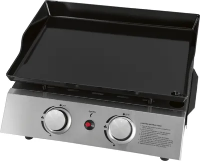 A tabletop gas grill with a flat cooking surface.