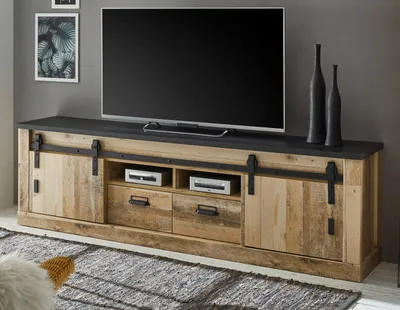 Produktbild von TV-Lowboard "Stove" in Used Wood anthrazit TV Unterschrank 200 cm mit Komforthöhe und Soft-Close