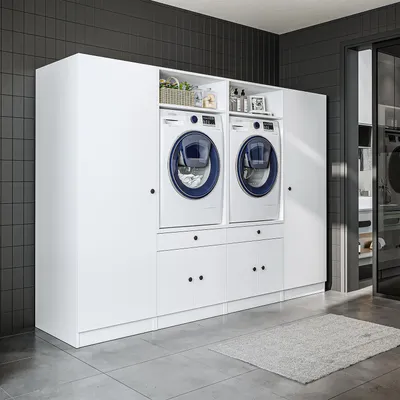 Image de Roomart SÉRIE 1 Meuble pour lave-linge, 254 cm de large, blanc