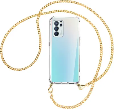 Produktbild von Handykette Backcover-Schutzhülle mit Band (Metall goldfarben) für Oppo Reno6 Pro Plus 5G (PENM00) - goldfarbene Kette