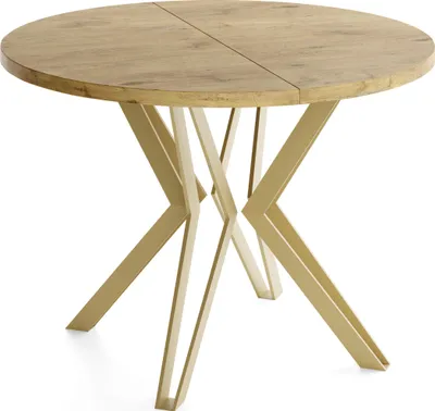 Obrázok produktu pre Okrúhly jedálenský stôl - priemer 100 alebo 120 cm - rozťahovací stôl s kovovými nohami so zlatou práškovou farbou - industriálny štýl - 120 cm - dub Lancelot