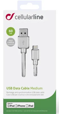 Obrázok produktu pre Cellularline 8018080268830, 0,6 m, Lightning, USB A, Biela, 34 g, 7,2 mm
