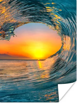 Produktbild von MuchoWow® Poster Sonnenuntergang - Wasser - Welle - Orange 90x120 cm - Wohnzimmer