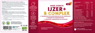 Productafbeelding van Zweeds Nutra vloeibaar ijzer - elezo - complex van vitamine B - vermindert vermoeidheid - versterkt het immuunsysteem - met een fruitige smaak - 500 ml
