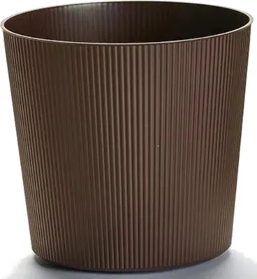 A brown ribbed planter pot on a white background.