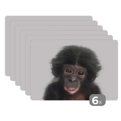 Obrázok produktu pre MuchoWow® Podložky Sada 6 umývateľných podložiek 45x30 cm Aap - Dieren - Natuur - Chimpansee - Podložka na stôl Podložka Nekĺzavá a odolná voči teplu - Podložka na stôl - Odolná voči teplote