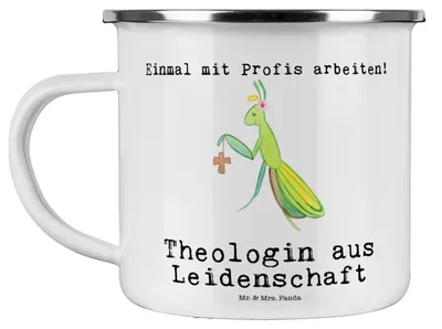 Produktbild von Mr. & Mrs. Panda Teetasse Theologin Leidenschaft - Weiß - Geschenk, Pott, Emaille Becher, Teebecher, Haferl, Tasse