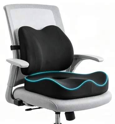 Sitzkissen mit Lendenkissen, Memory-Schaum, für Auto, Büro, Rollstuhl, schwarz